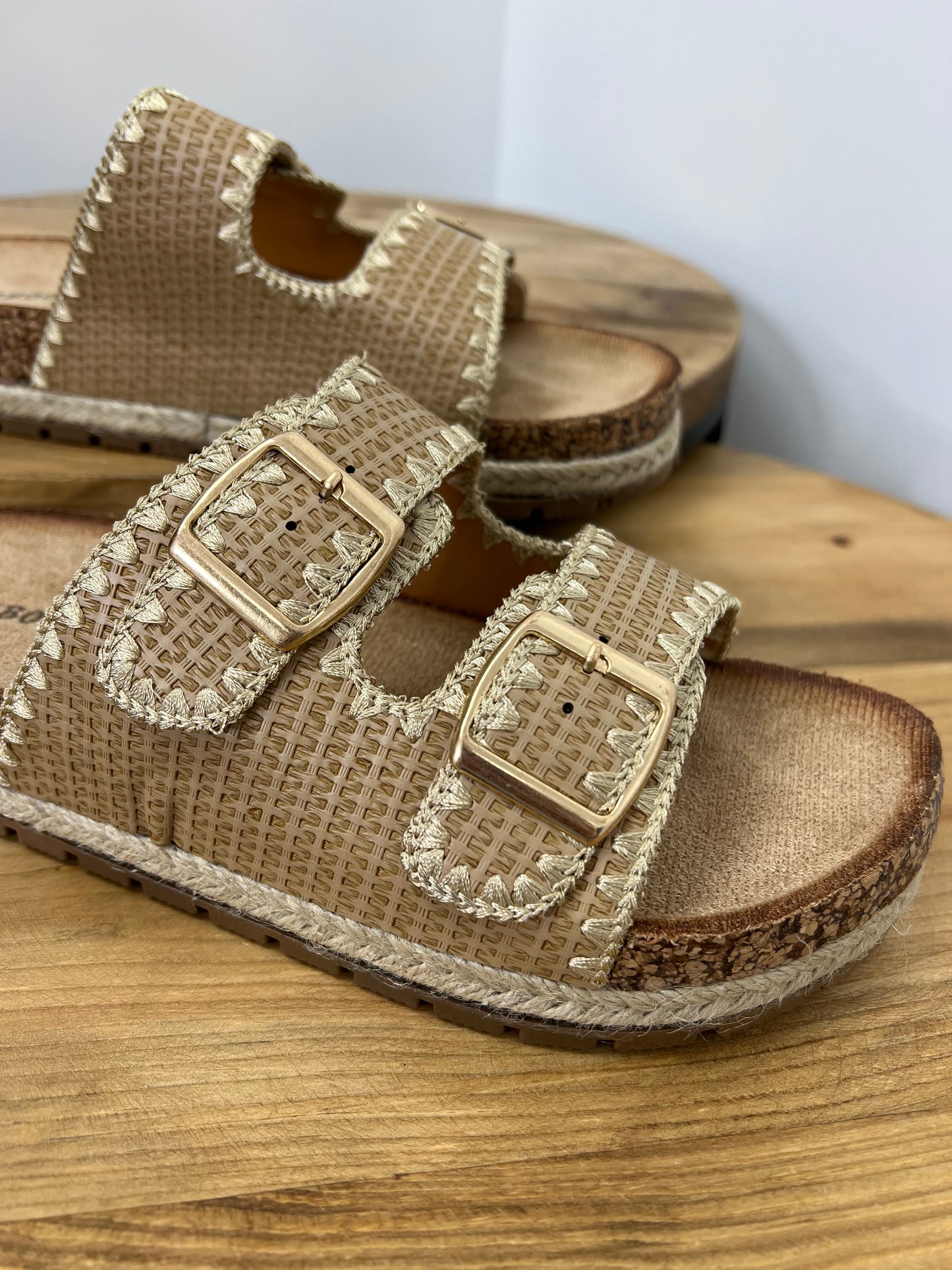 The Calix Cork Platform Raffia Sandals
