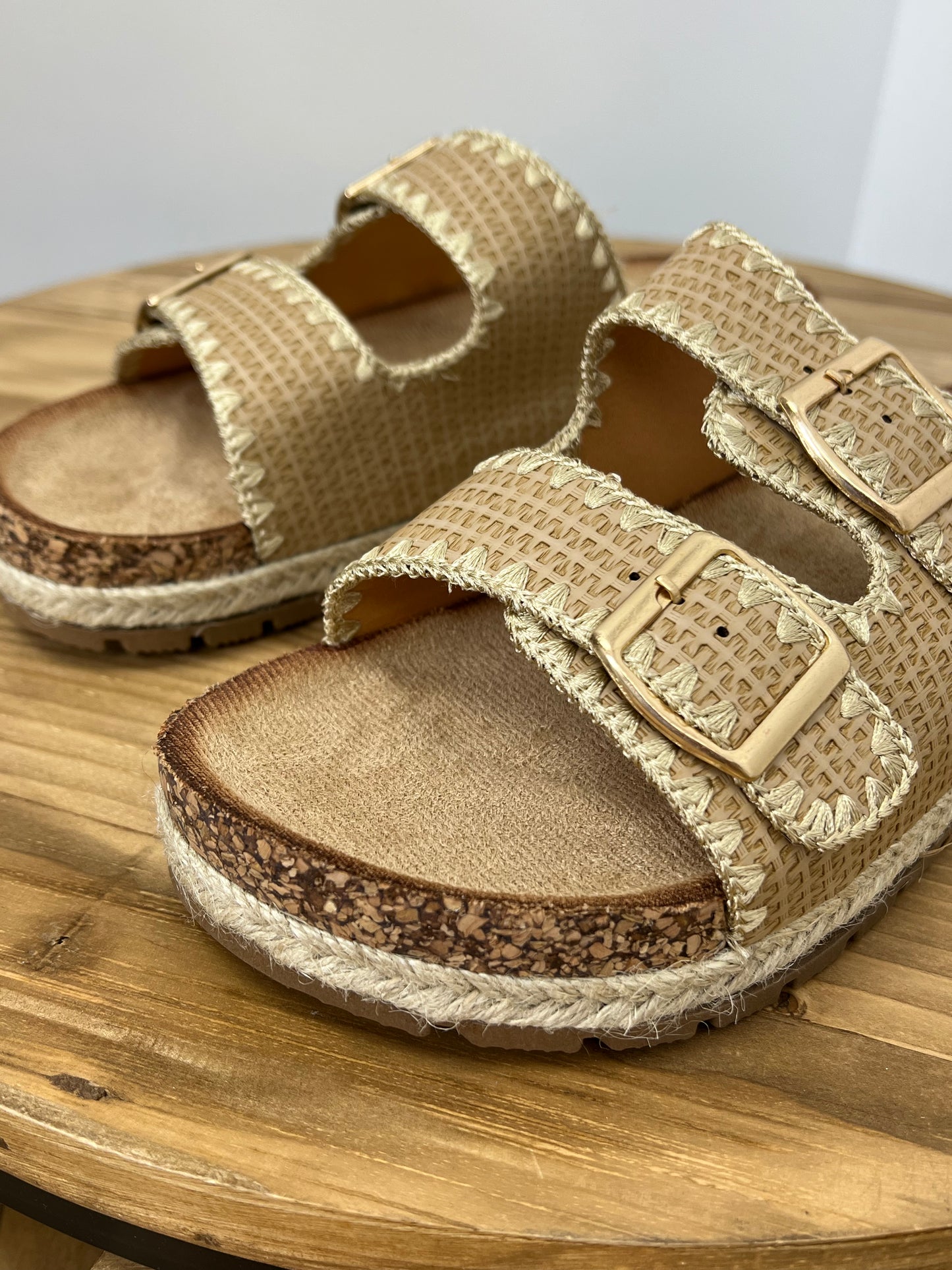 The Calix Cork Platform Raffia Sandals