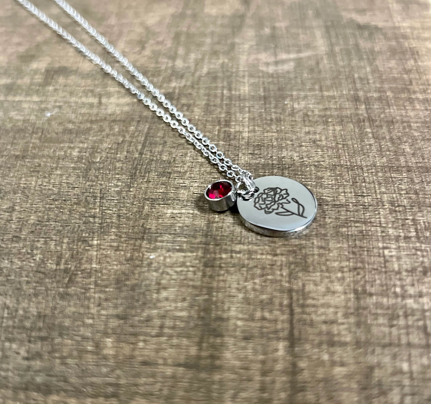 Stainless Steel Birth Flower Necklace