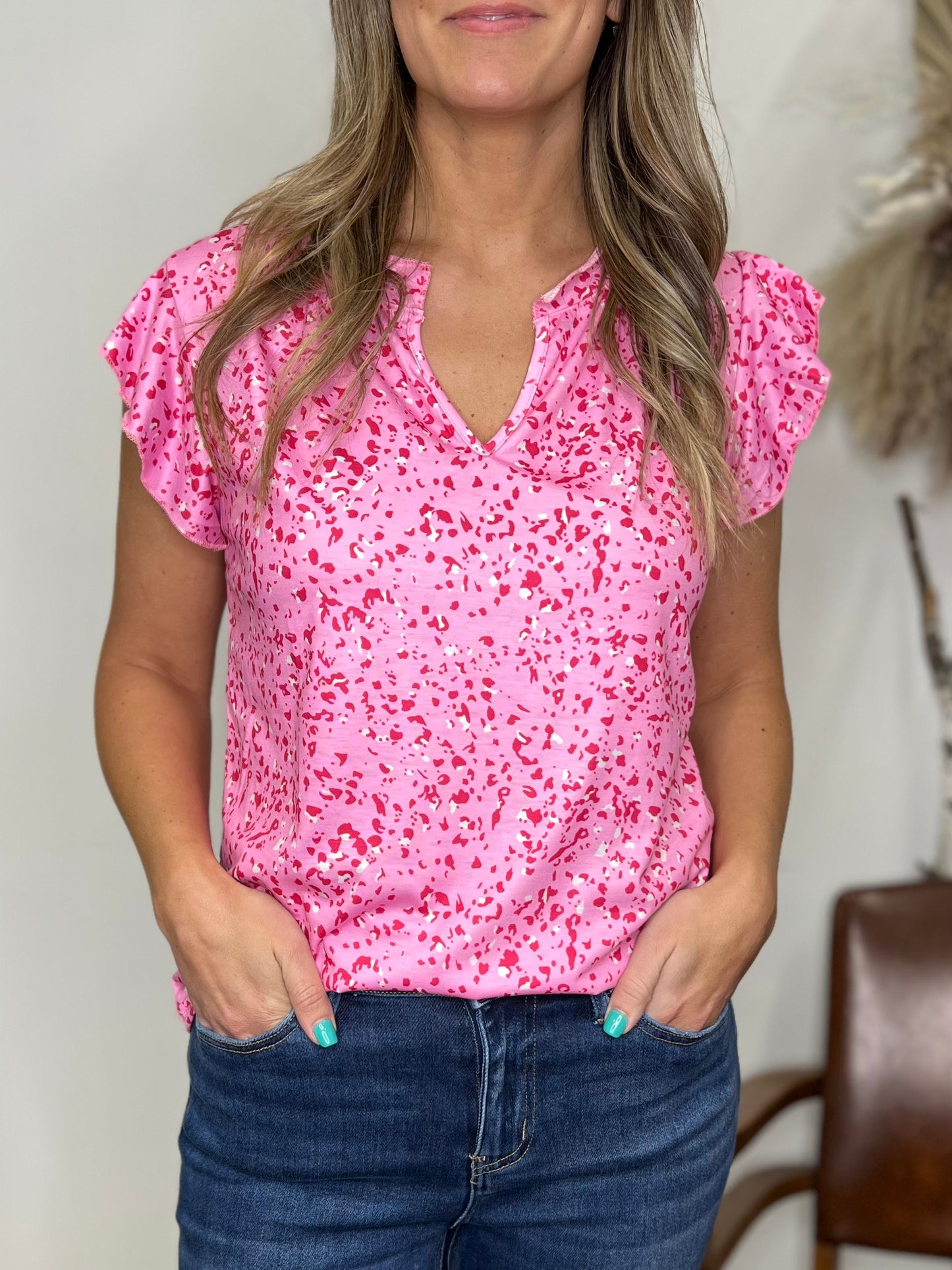 The Pink Cole Leopard Flutter Sleeve