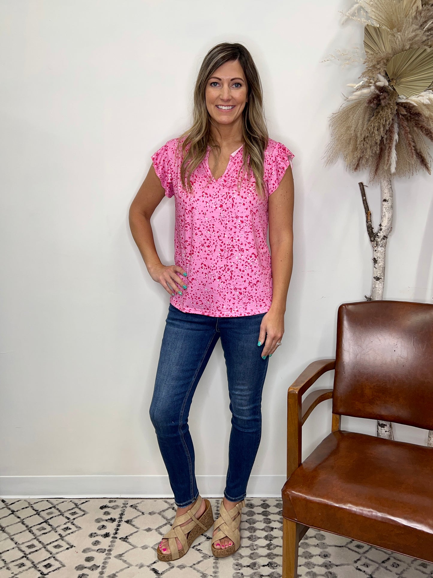The Pink Cole Leopard Flutter Sleeve
