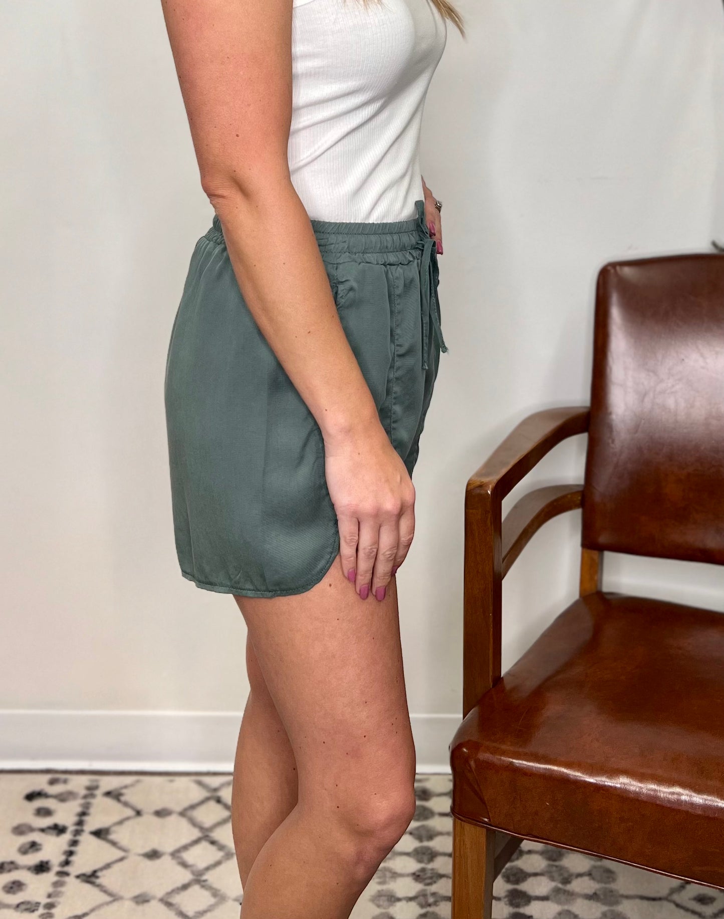 The Tea Green Tencel Shorts