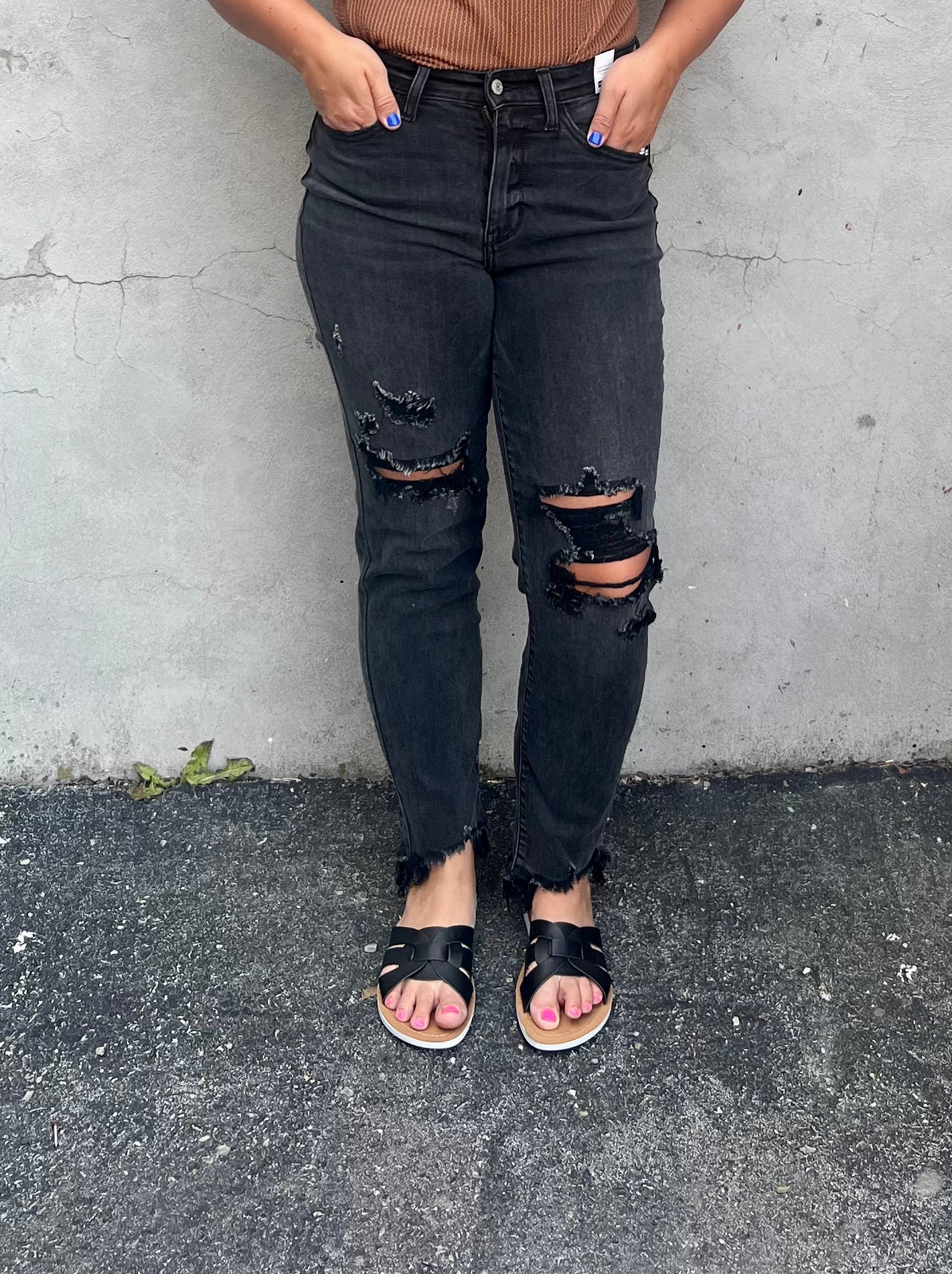 Black Washed Out Judy Blue Boyfriend Denim