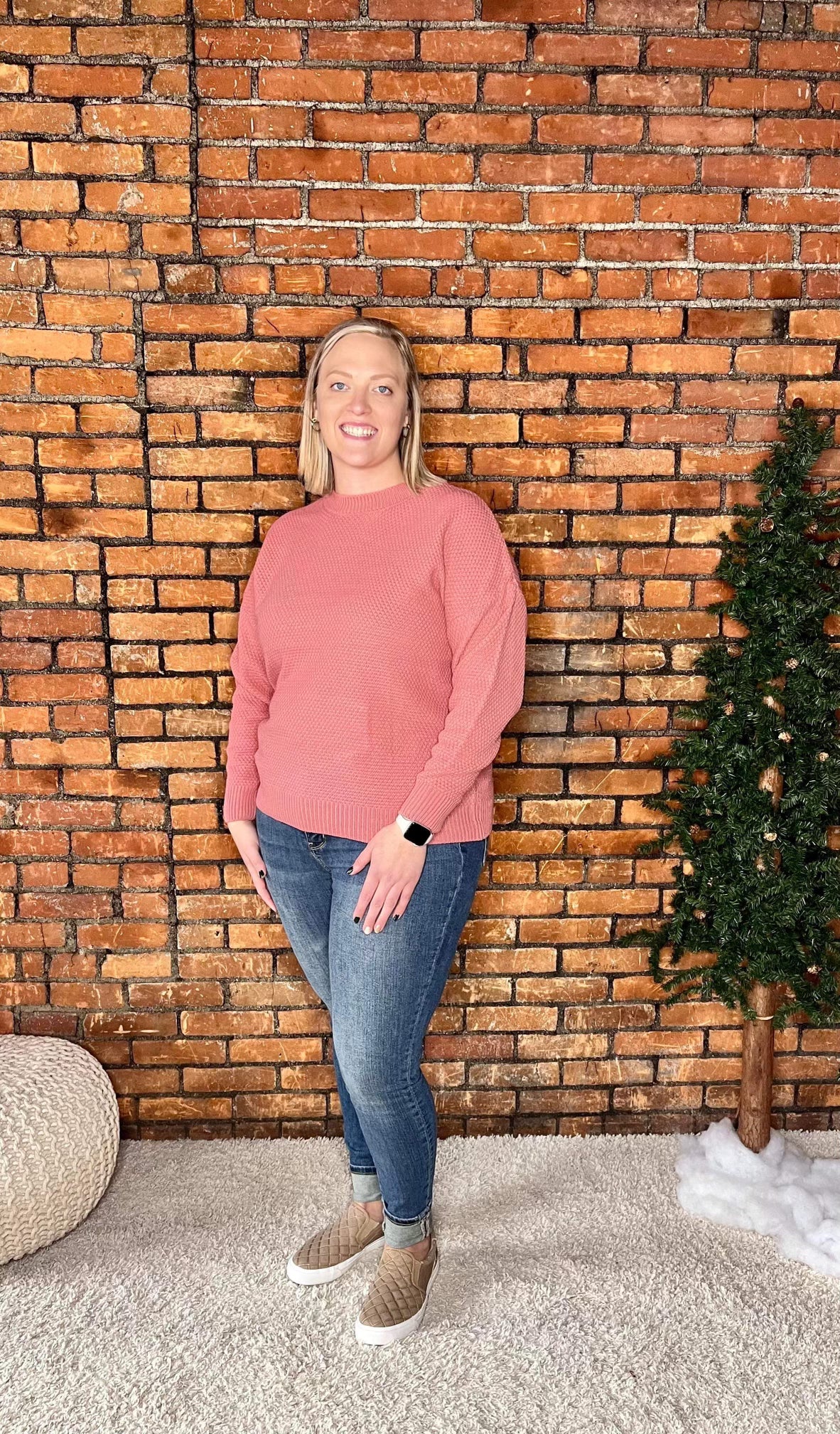 The Katie Curvy Waffle Knit Sweater