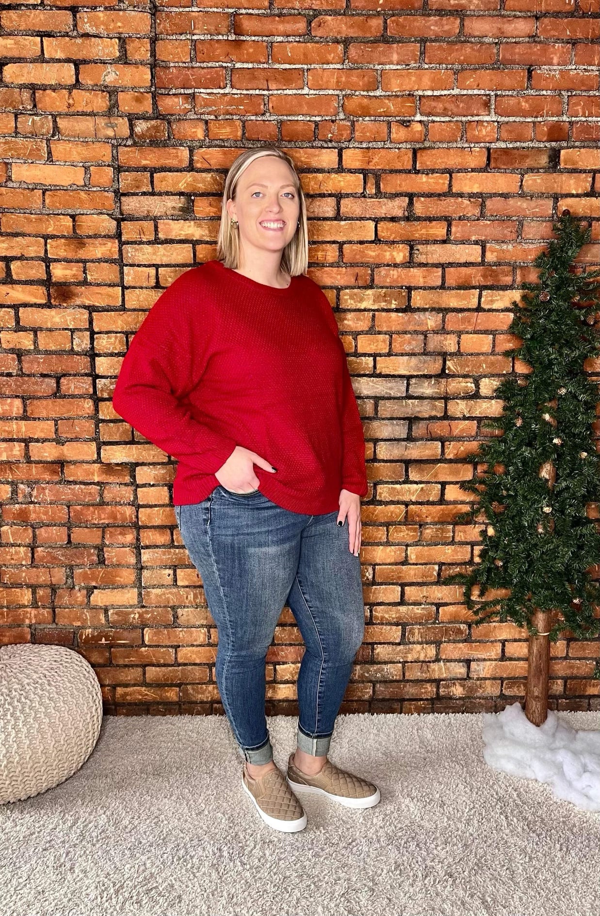The Katie Curvy Waffle Knit Sweater