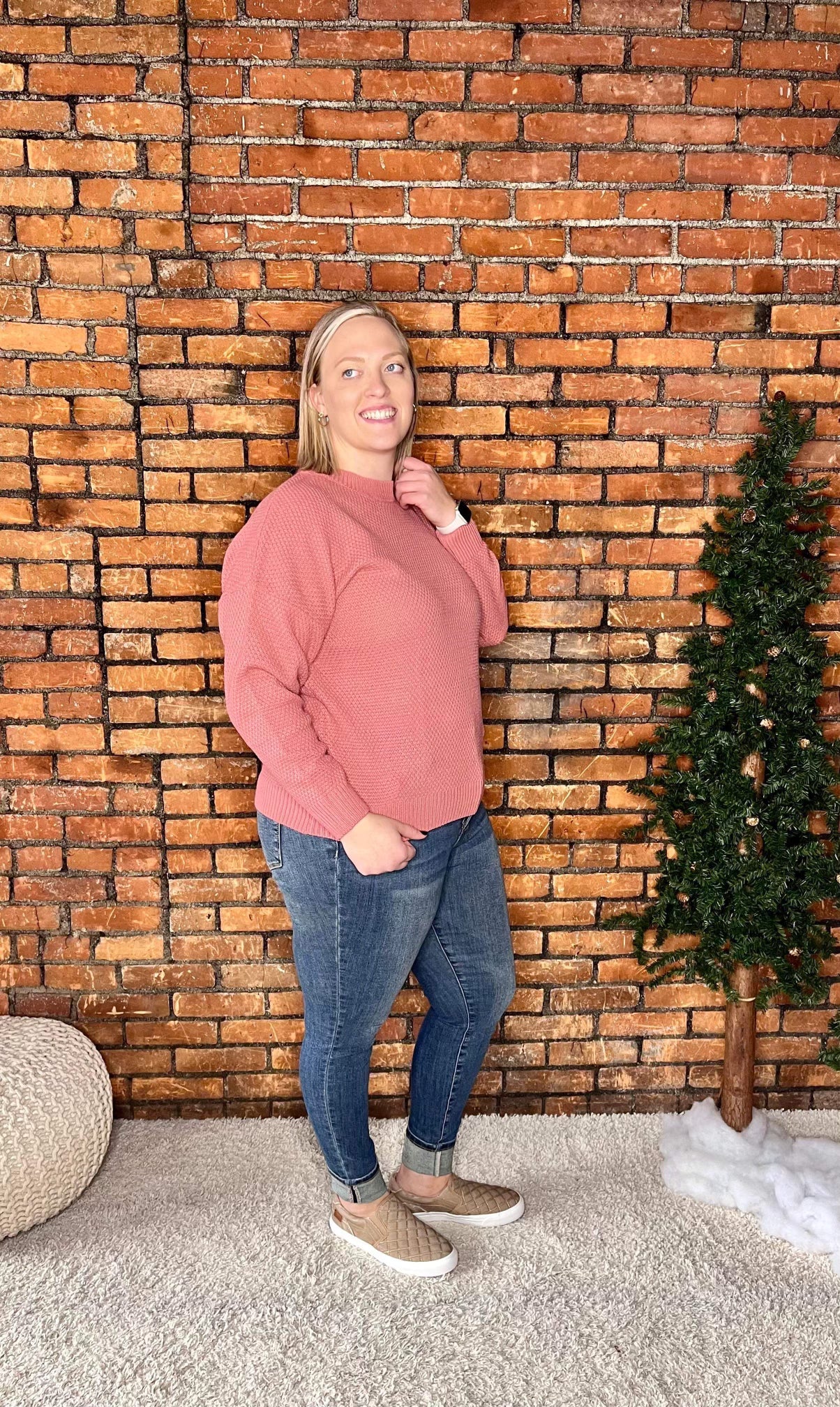 The Katie Curvy Waffle Knit Sweater