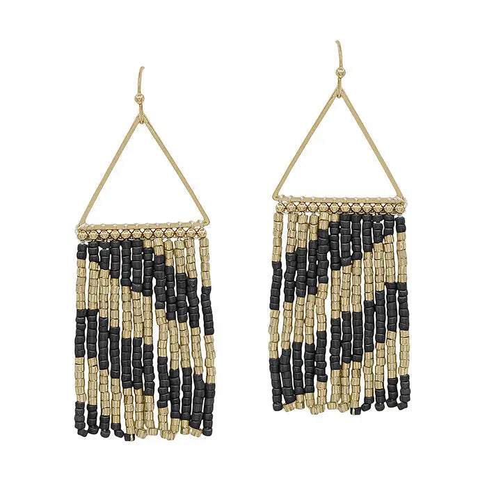 Black & Gold Tri-Beaded Earring
