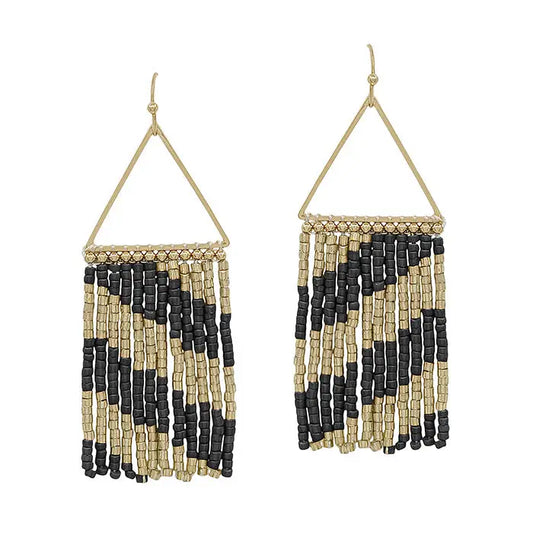 Black & Gold Tri-Beaded Earring