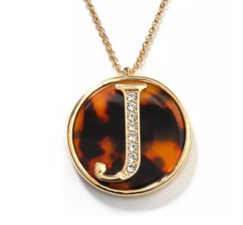 Tortoise Initial Long Necklace