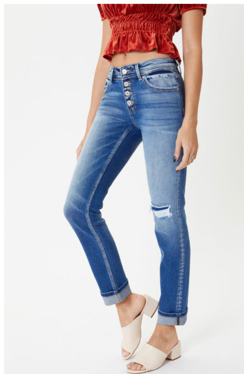 Kancan Light Wash 5 Button Distressed Denim