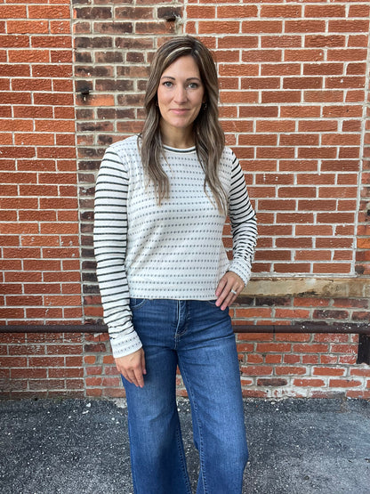The Huxley Long Sleeve Ivory and Green Top