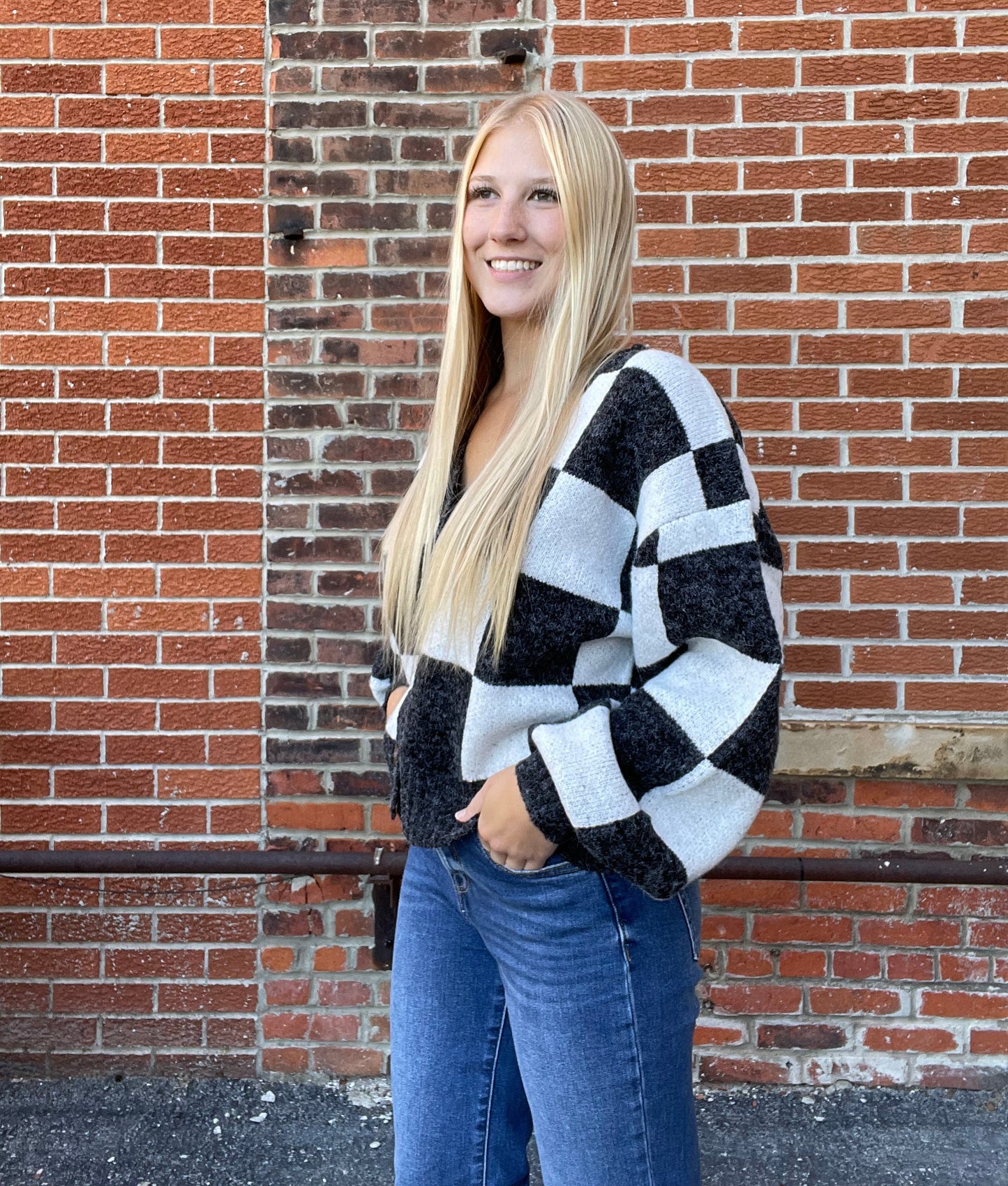 The Quinlet Black and Cream Checkered Cardigan
