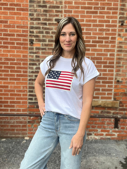 The Liberty Patchwork Short Sleeve Flag Top