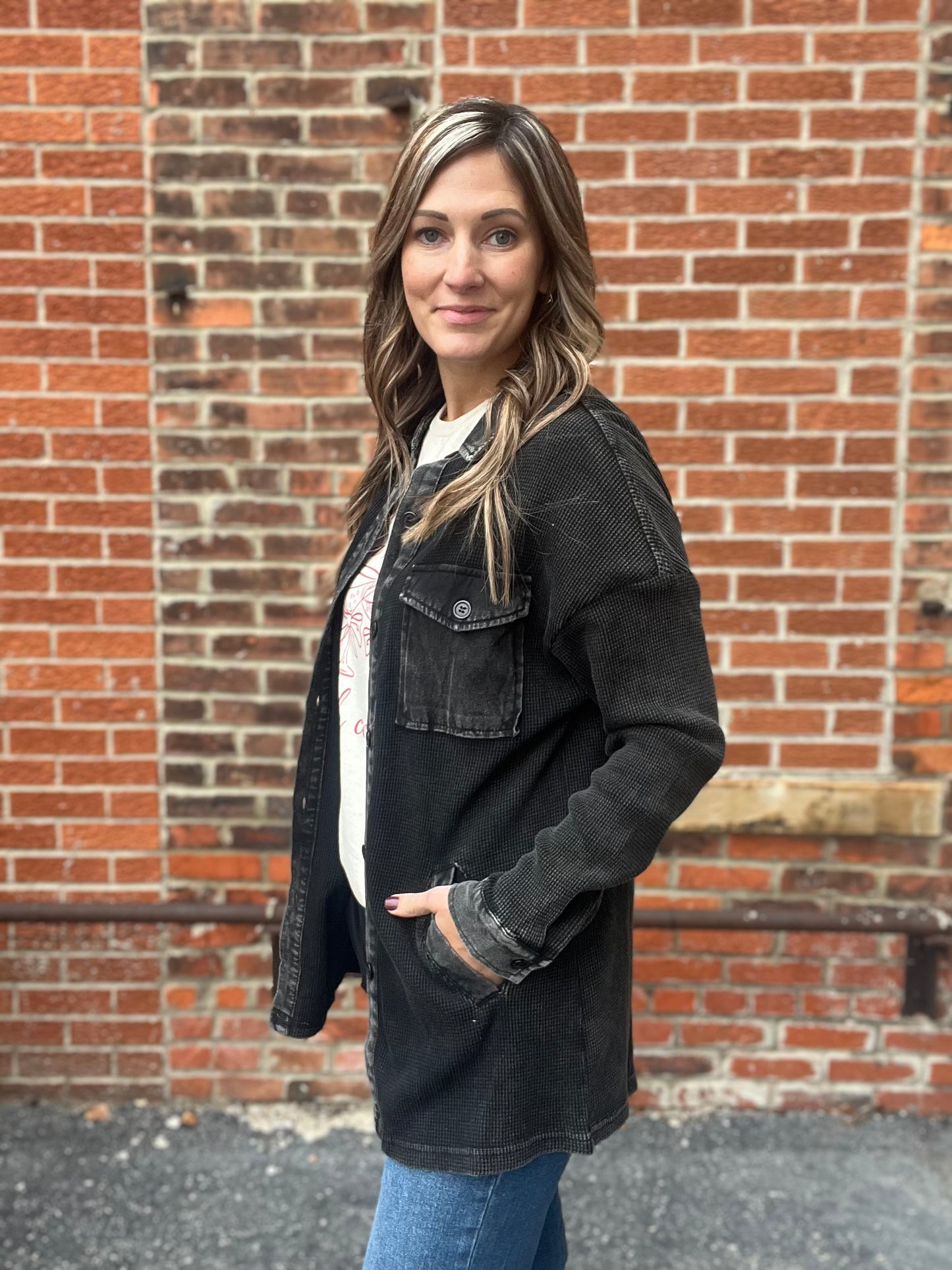 The Milo Thermal Mineral Wash Button Down Shacket