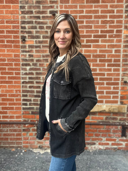 The Milo Thermal Mineral Wash Button Down Shacket