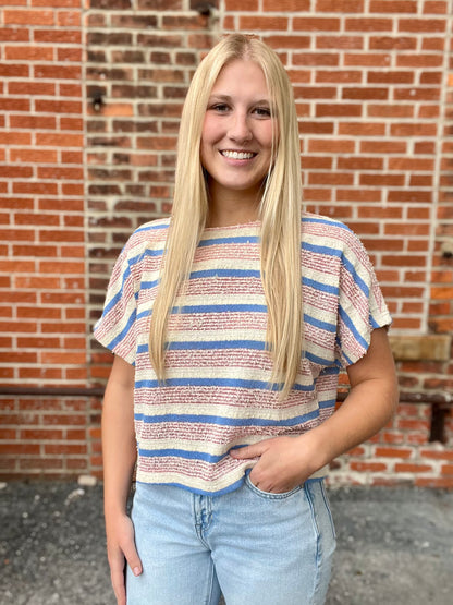 The Eira Tweed Textured Striped Crop Knit Top