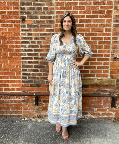 The Rhea Quarter Sleeve Floral Print Midi Dress
