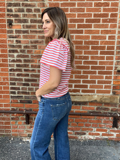 The Odelia Coral Striped Top