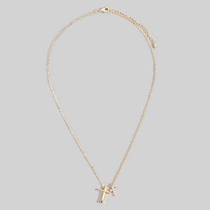 Gold Dipped and Cz Cross Charm Necklace