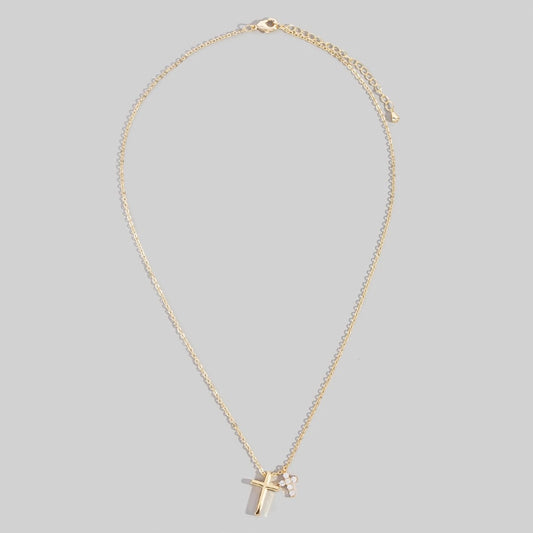 Gold Dipped and Cz Cross Charm Necklace