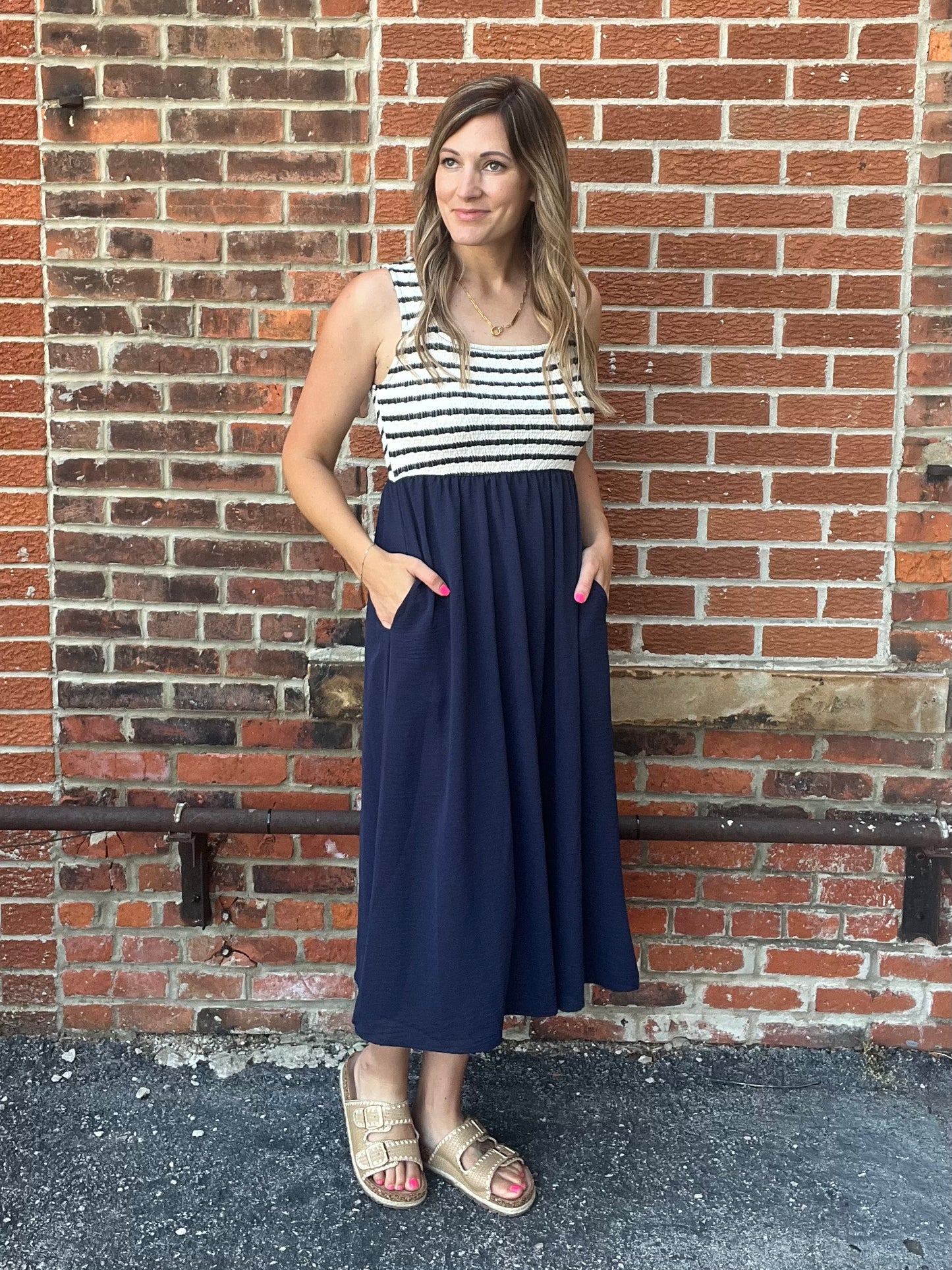 The Colleen Square Neck Striped Dress