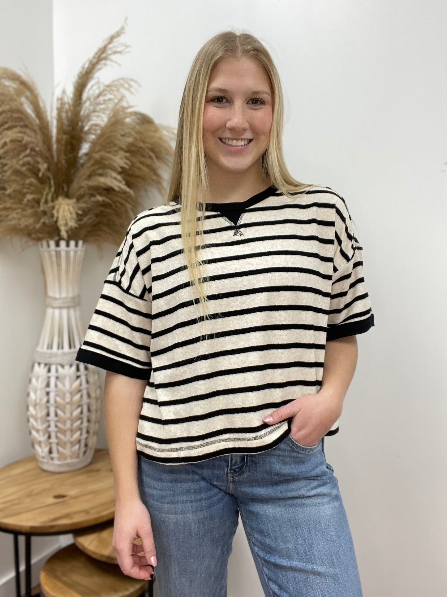 The Gwenn Oversized Striped Knit Short Sleeve