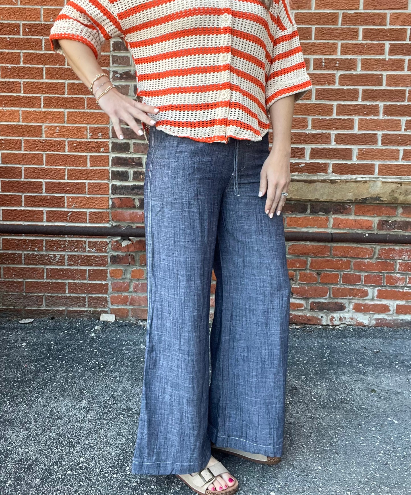 The Lowyn Navy Tie Front Straight Leg Trousers