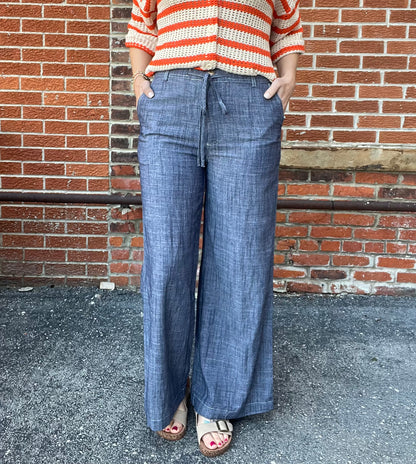 The Lowyn Navy Tie Front Straight Leg Trousers
