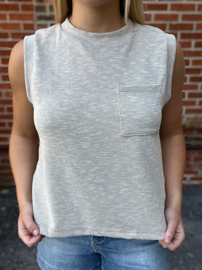 The Olivara Crew Neck Sleeveless Sand Top