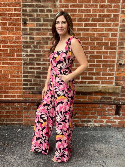 The Selah Floral Sleeveless Tie Strap Jumpsuit