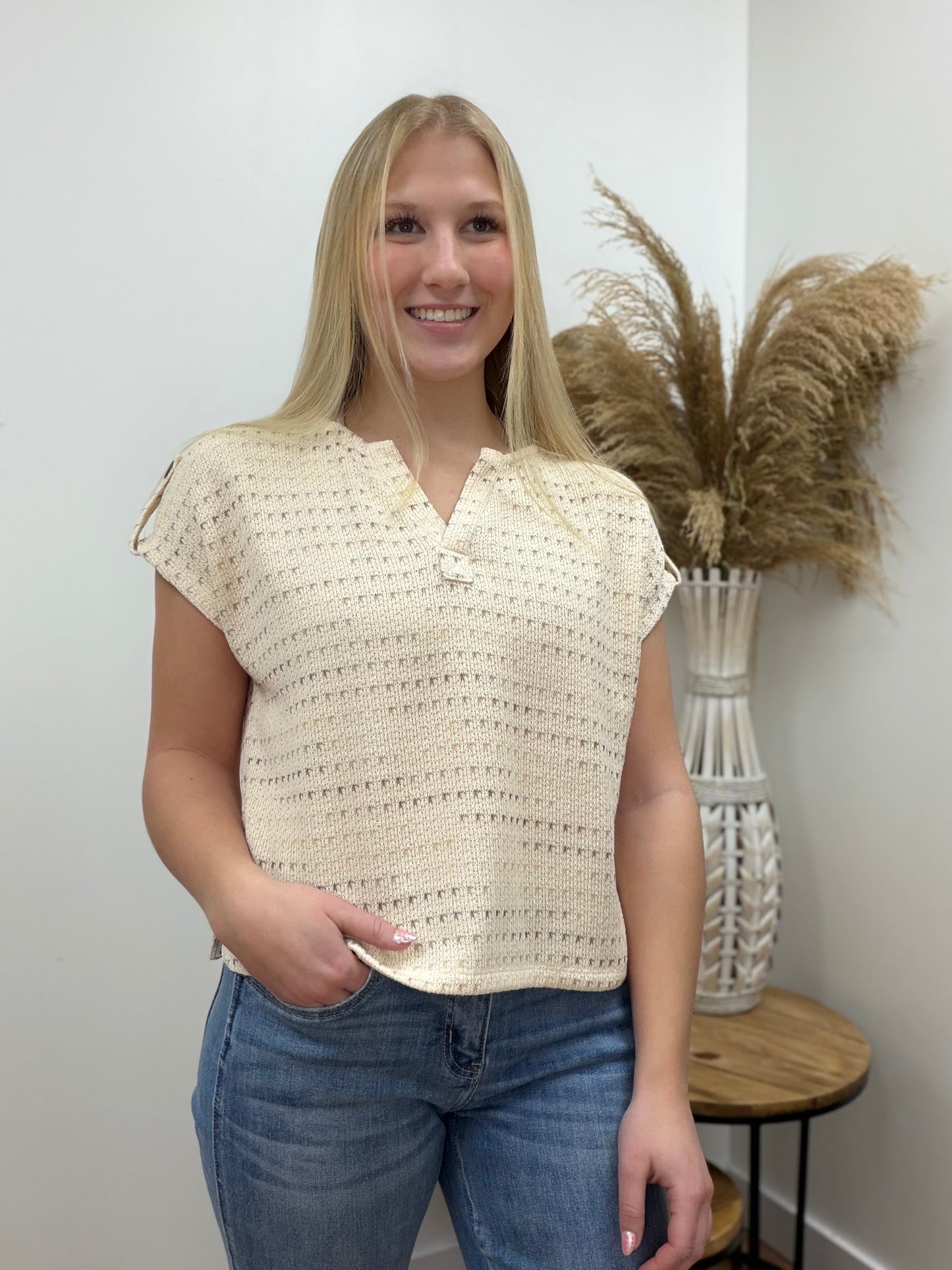 The Alice Multi Color Split Neck Knit Top