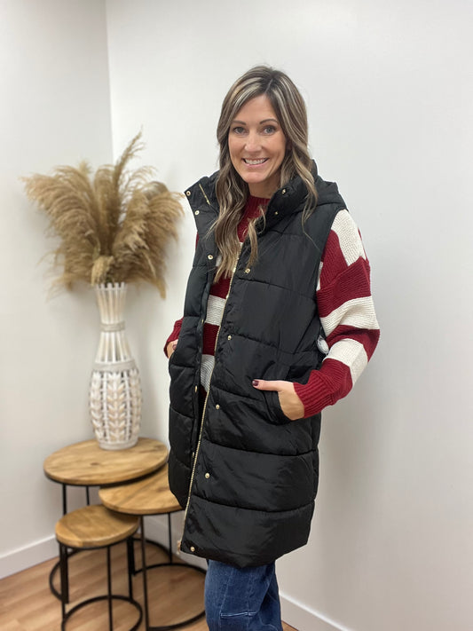 The Alda Long Puffer Black Vest