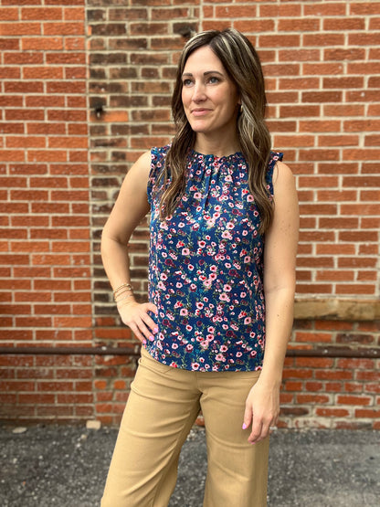 The Maisy Navy Floral Sleeveless Blouse