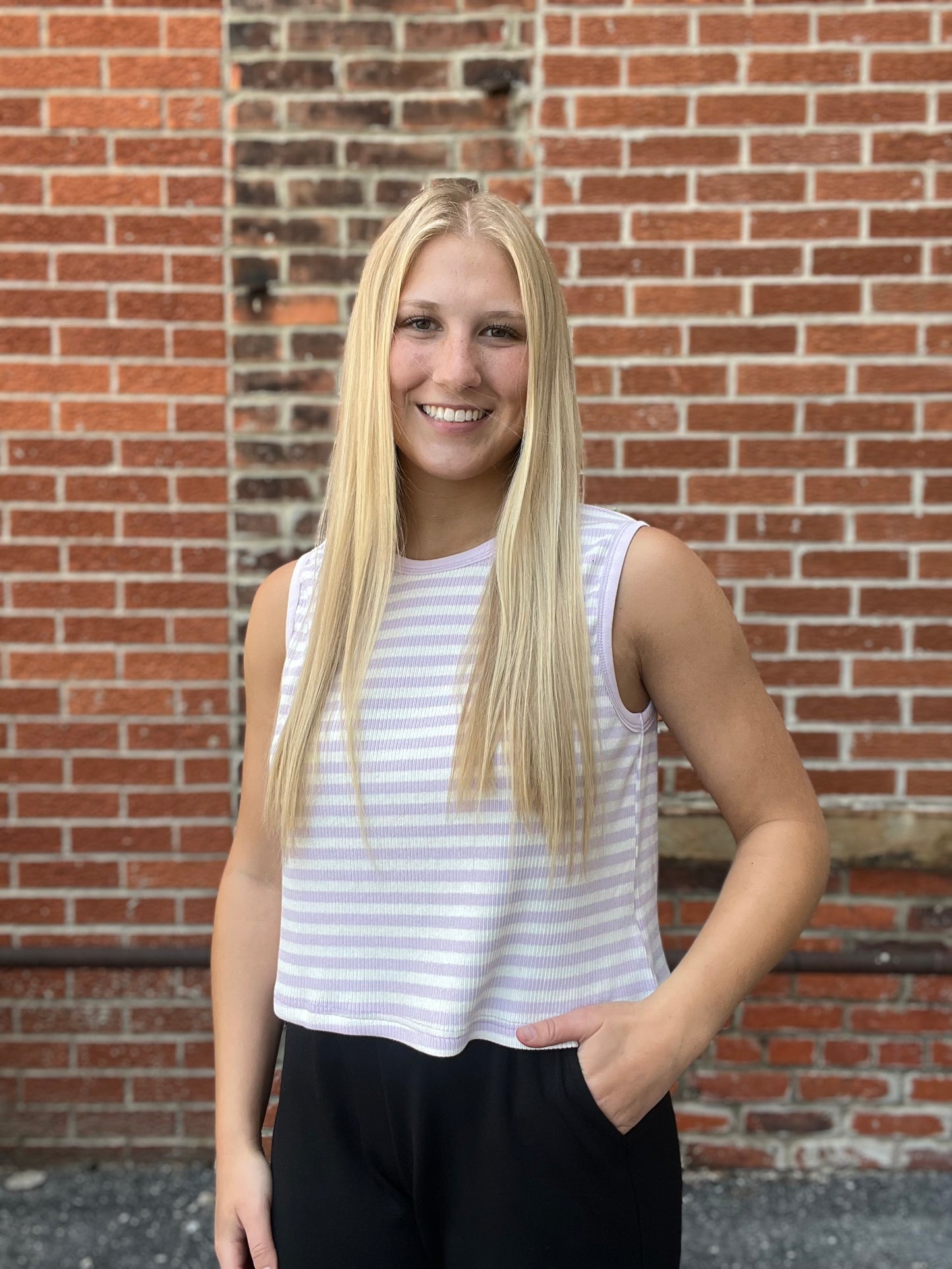 The Eliza Lavender Striped Tank Top