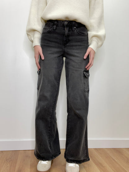 The Sabrina High Waist Wide Leg Black Cargo Jeans