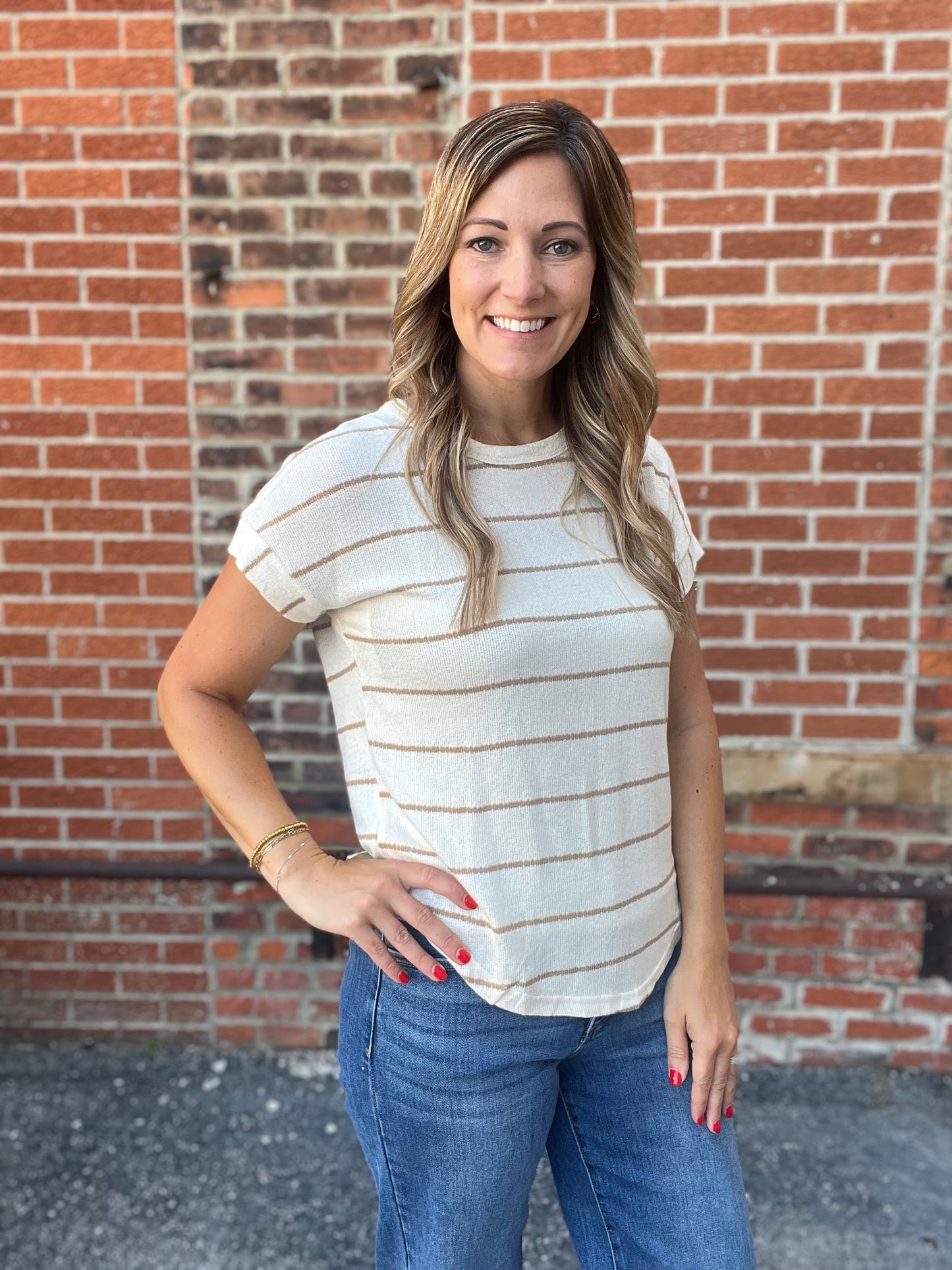 The Remmy Stripe Short Sleeve Knit