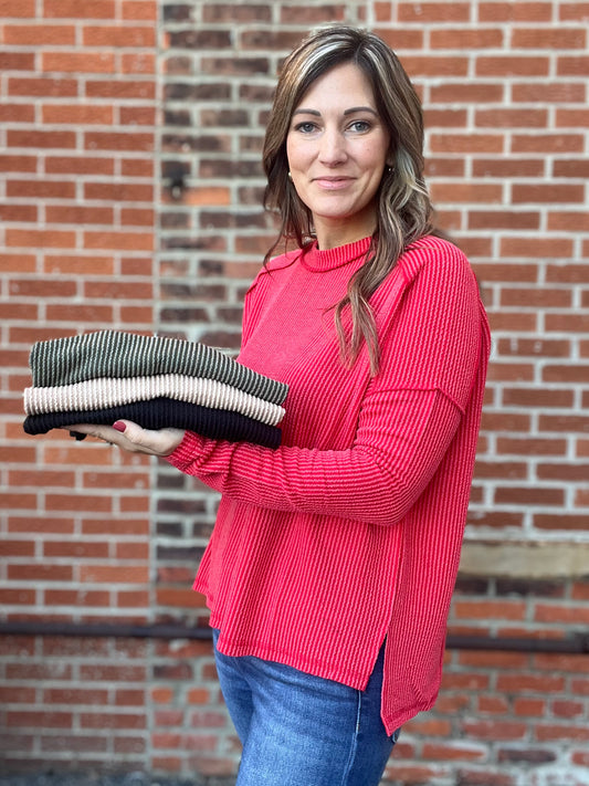 The Madison Ribbed Raw Edge Long Sleeve