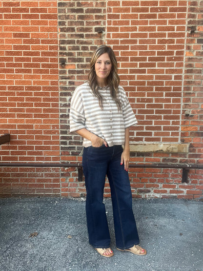 The Kenlyn Stripe Raw Edge Shirt Sleeve Cardigan