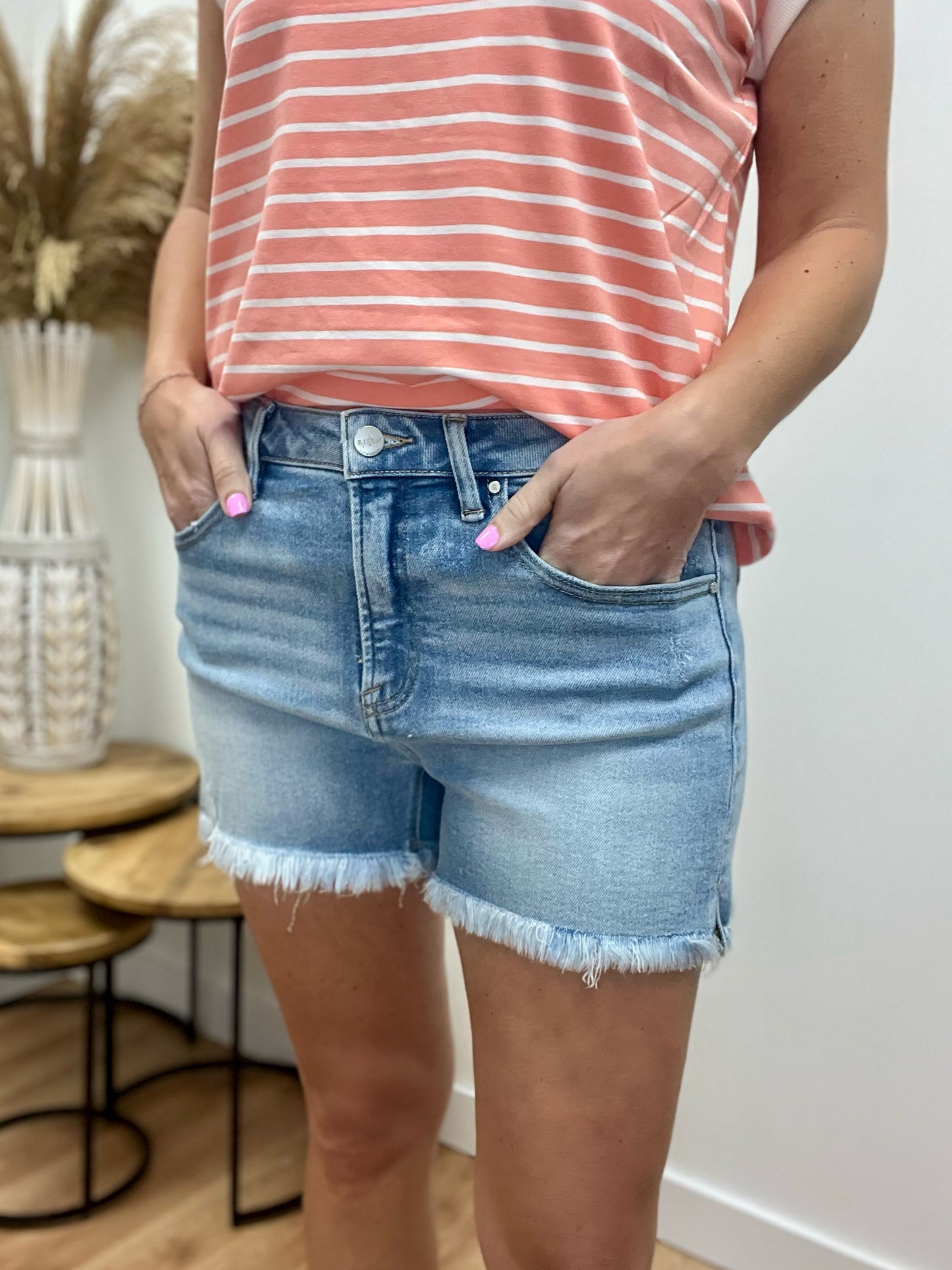 The Wrenlynn High Rise Light Wash Jean Shorts