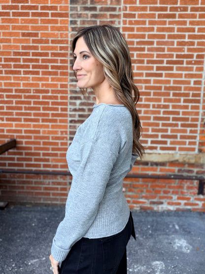 The Kerri Boat Neck Grey Knit Sweater