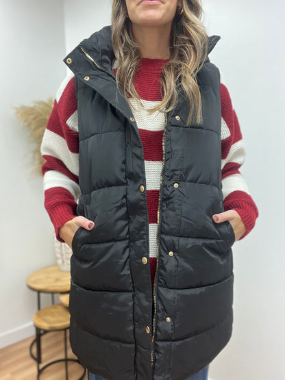 The Alda Long Puffer Black Vest