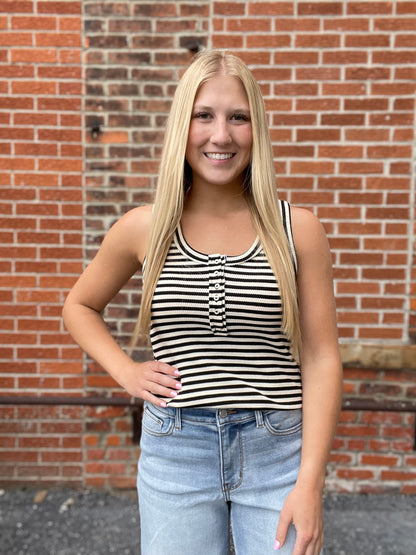 The Elina Striped Button Tank