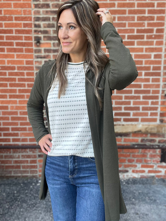 The Callen Olive Ribbed Cardigan