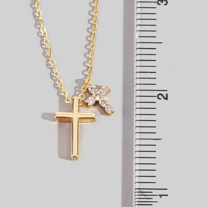 Gold Dipped and Cz Cross Charm Necklace