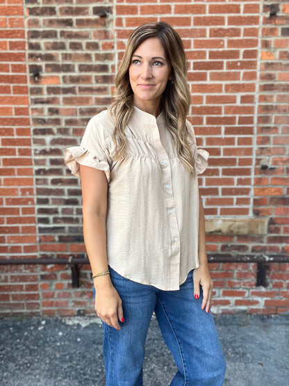 The Sailor Beige Ruffled Sleeve Top