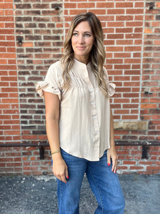 The Sailor Beige Ruffled Sleeve Top