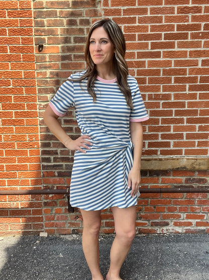 The Odette Coastal Stripe Side Tie Mini Dress