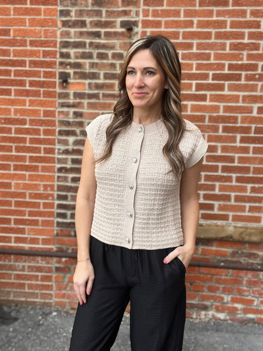 The Nella Button Hardware Detail Short Sleeve Knit Cardigan
