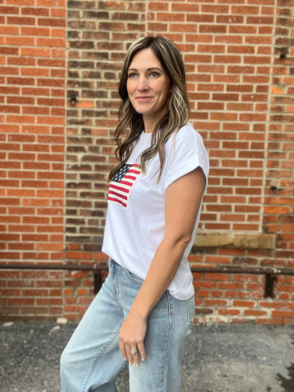 The Liberty Patchwork Short Sleeve Flag Top