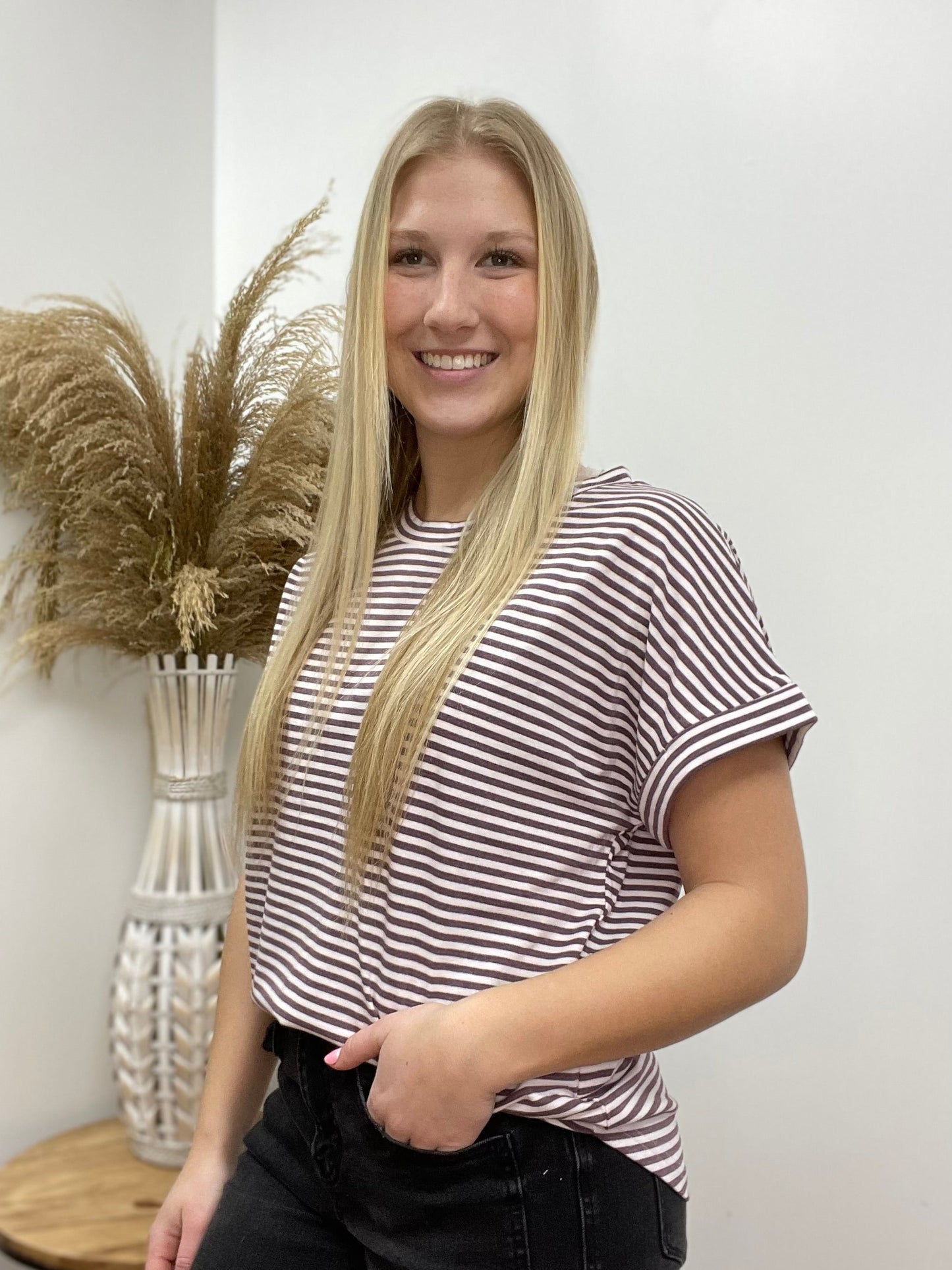 The Grace Pinstriped Short Sleeve Tee